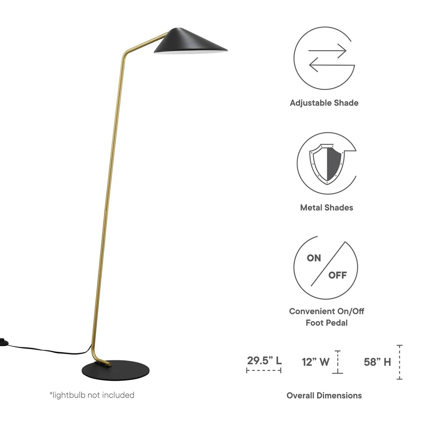 Other Floor Lamp In Black W/ Angled Satin Brass Rod 3 Other Floor Lamp In Black W/ Angled Satin Brass Rod