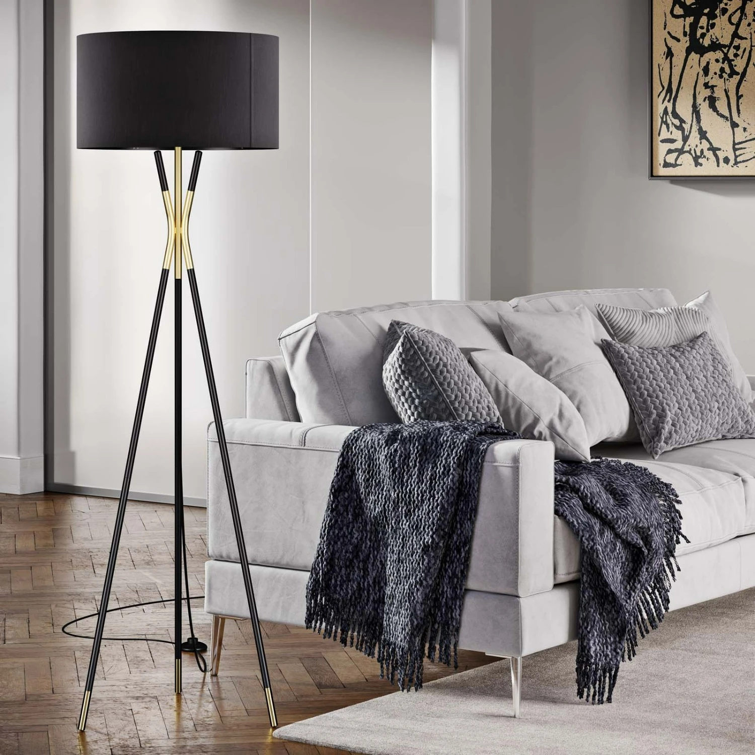 Other Floor Lamp In Black Shade & Base W/Satin Brass Tip 4 Other Floor Lamp In Black Shade & Base W/Satin Brass Tip - Image 2