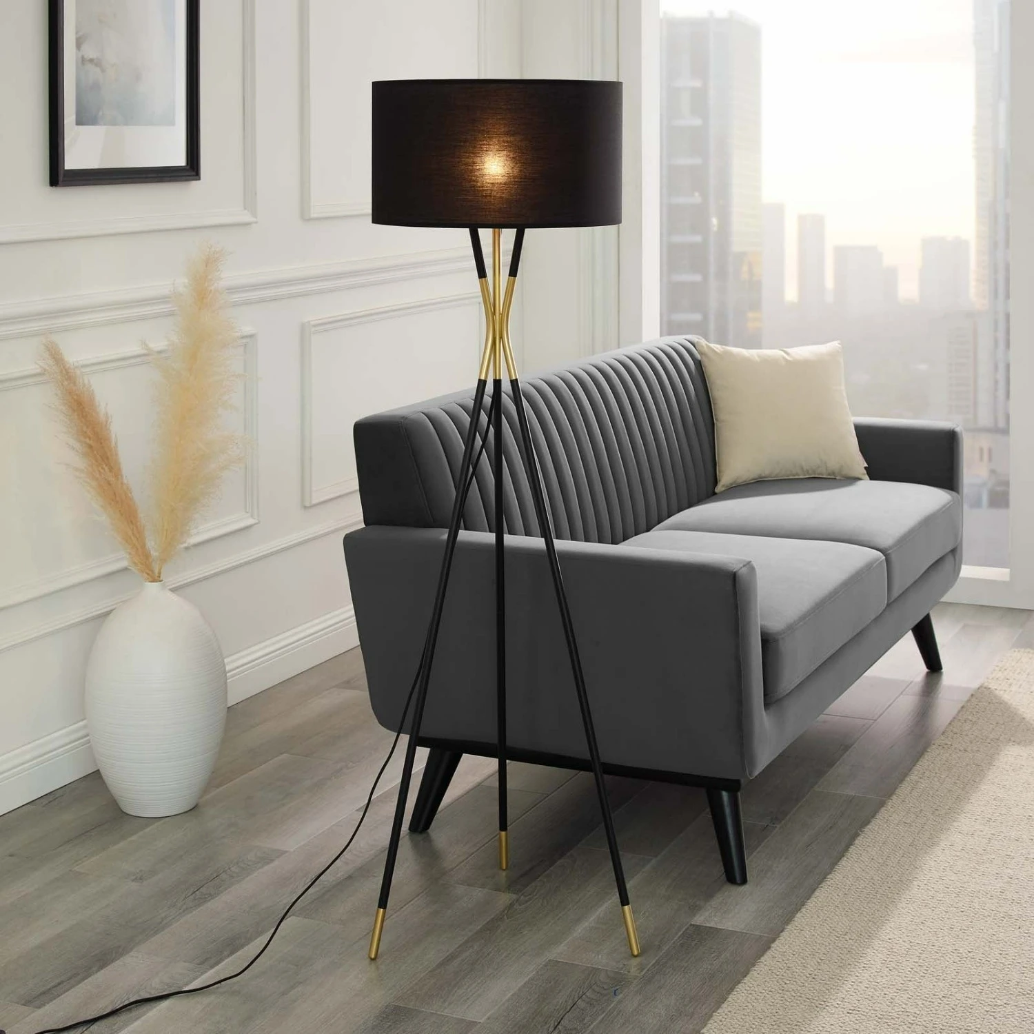 Other Floor Lamp In Black Shade & Base W/Satin Brass Tip 11 Other Floor Lamp In Black Shade & Base W/Satin Brass Tip - Image 9