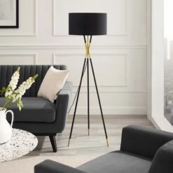 Other Floor Lamp In Black Shade & Base W/Satin Brass Tip 33 Other Floor Lamp In Black Shade & Base W/Satin Brass Tip -Othe Furniture Shop 1500 1500 frame 0 1485