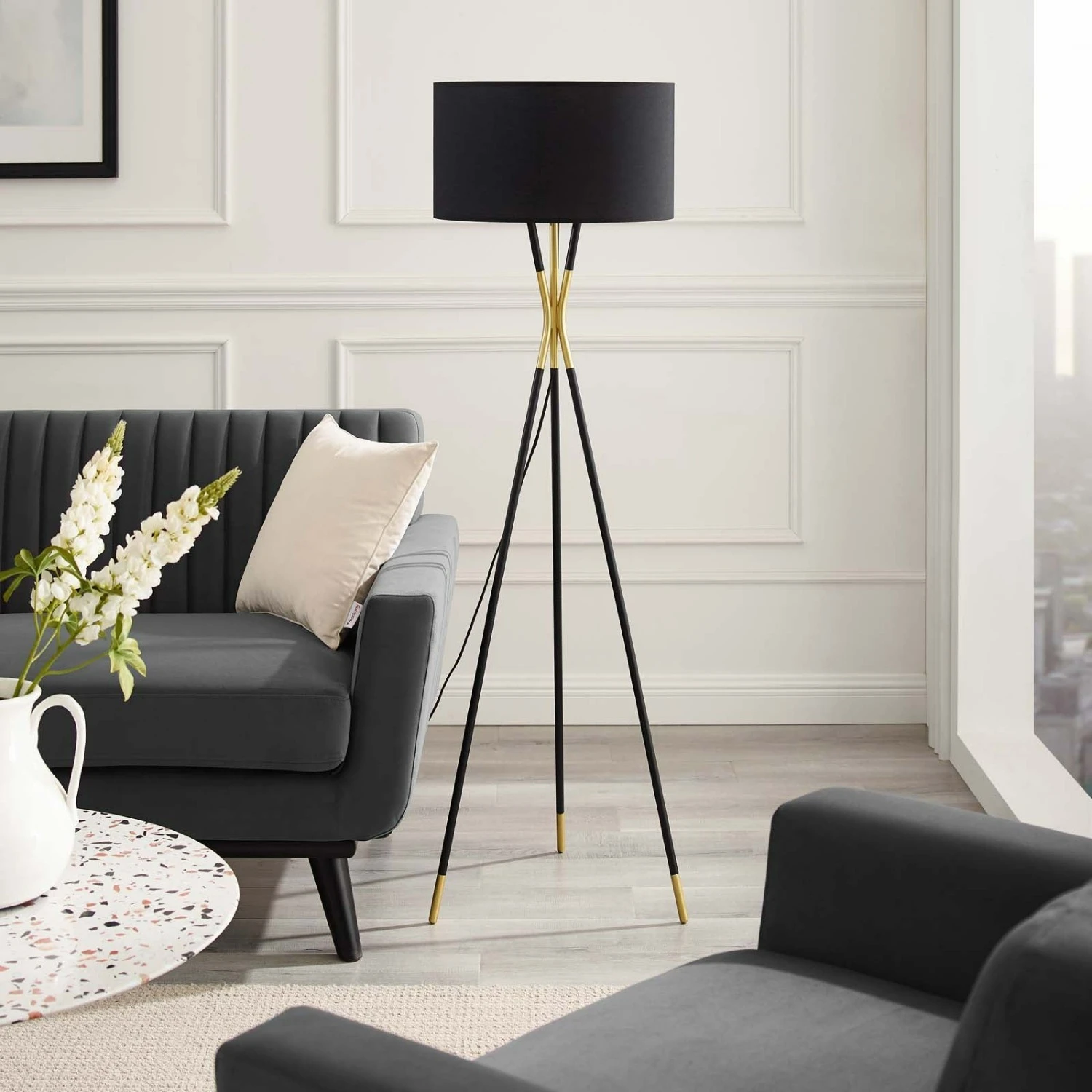Other Floor Lamp In Black Shade & Base W/Satin Brass Tip 16 Other Floor Lamp In Black Shade & Base W/Satin Brass Tip - Image 14