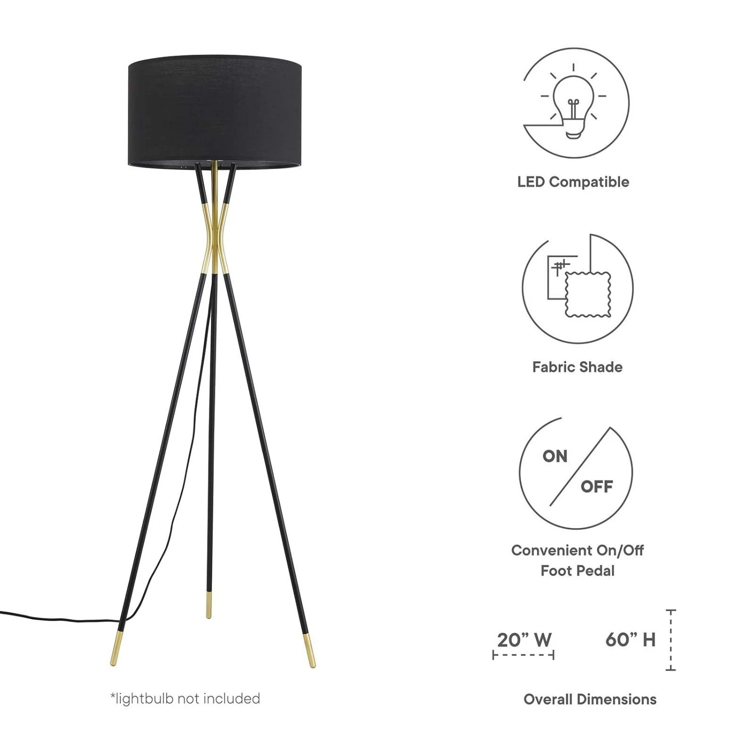 Other Floor Lamp In Black Shade & Base W/Satin Brass Tip 17 Other Floor Lamp In Black Shade & Base W/Satin Brass Tip - Image 15