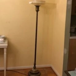 Vintage Torchiere Lamp With Stone Base