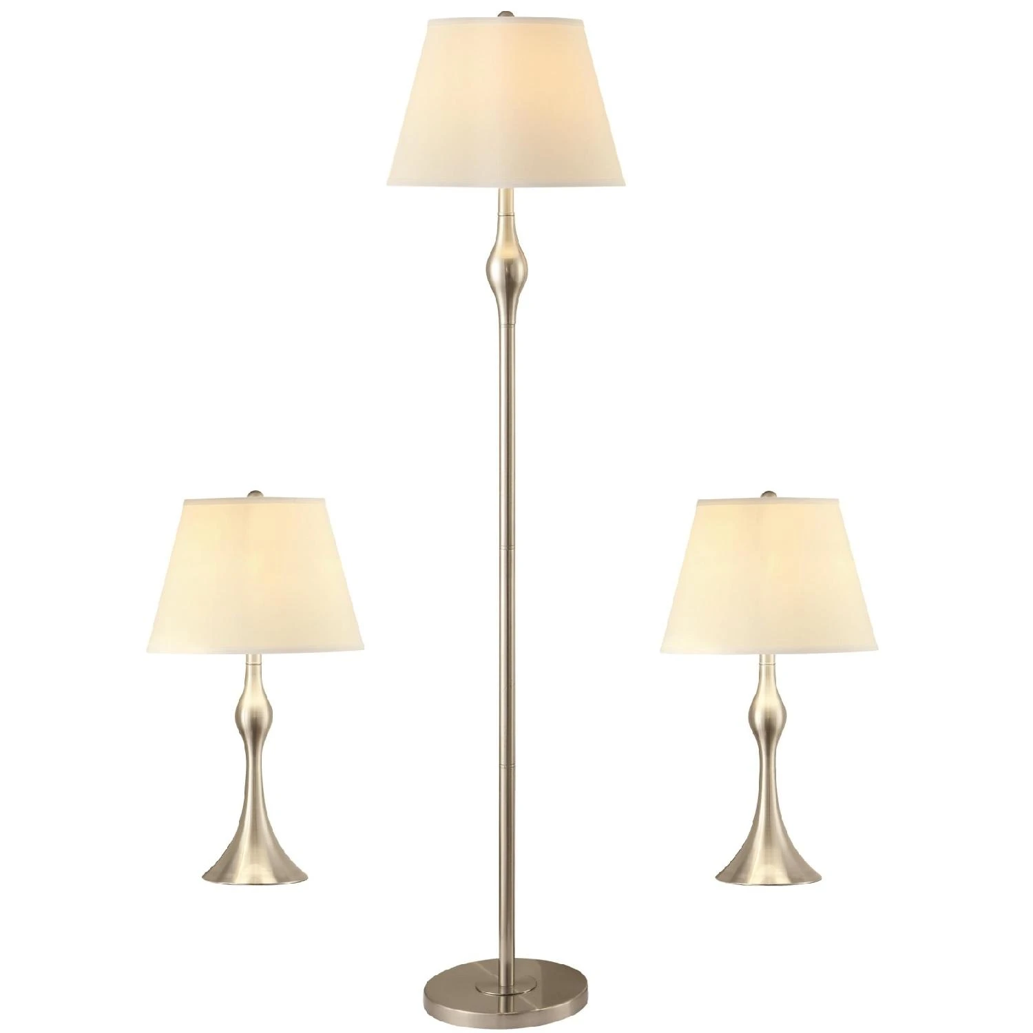 Other 3- Piece Lamp Set W/ Brush Nickel & Faux Silk Empire Shades 3 Other 3- Piece Lamp Set W/ Brush Nickel & Faux Silk Empire Shades