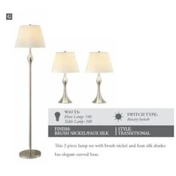 Other 3- Piece Lamp Set W/ Brush Nickel & Faux Silk Empire Shades 6 Other 3- Piece Lamp Set W/ Brush Nickel & Faux Silk Empire Shades -Othe Furniture Shop 1500 1500 frame 0 1576