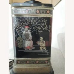 Asian Tea Tin Lamp Neutral Shade Tea Caddy Base