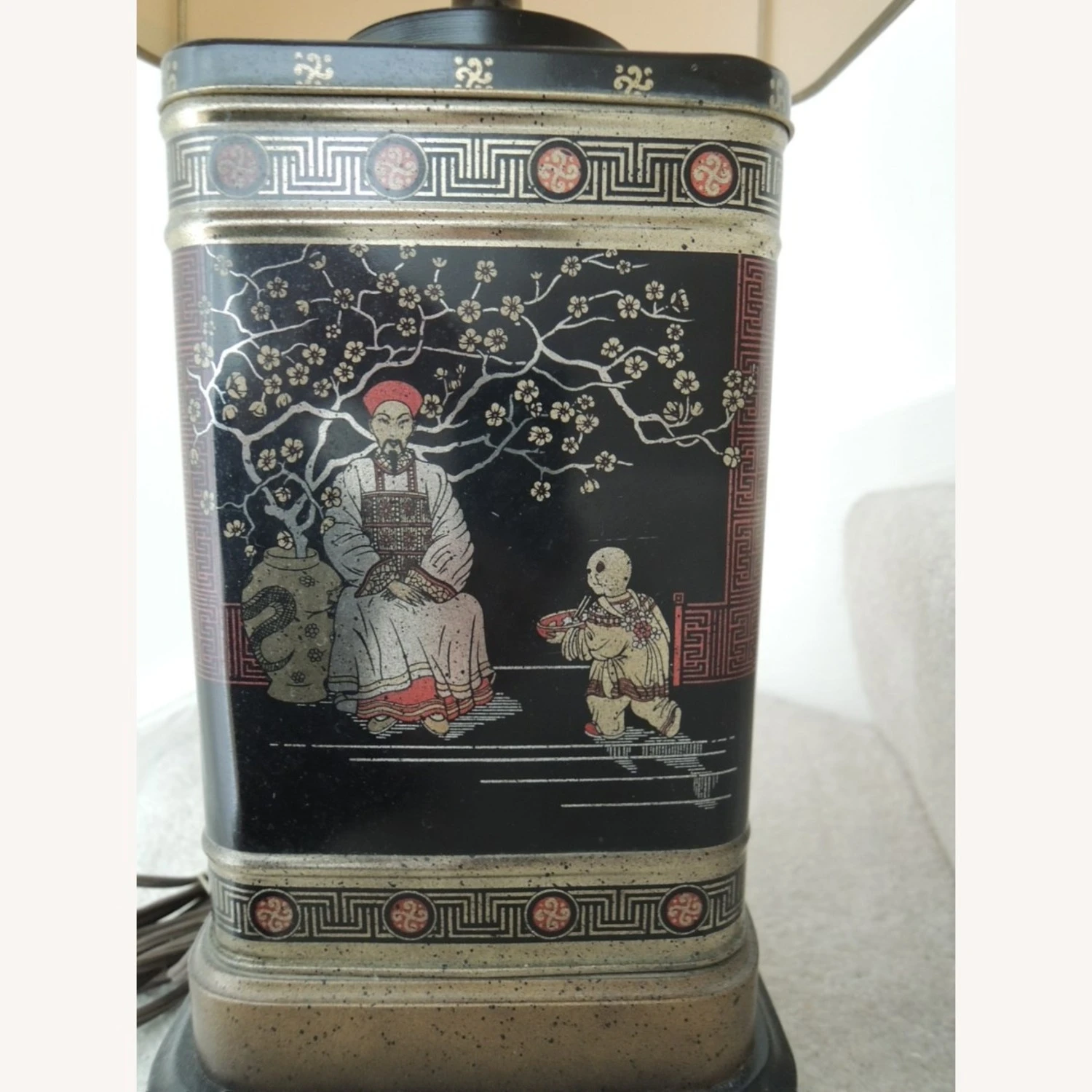 Asian Tea Tin Lamp Neutral Shade Tea Caddy Base 3 Asian Tea Tin Lamp Neutral Shade Tea Caddy Base