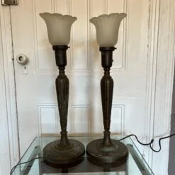 Vintage Torchiere Lamps W Frosted Tulip Shade (x2) -Othe Furniture Shop 1500 1500 frame 0 2384