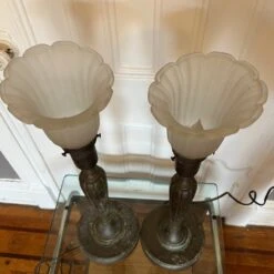 Vintage Torchiere Lamps W Frosted Tulip Shade (x2) -Othe Furniture Shop 1500 1500 frame 0 2388