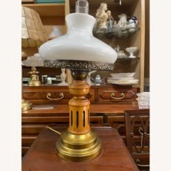 Vintage Hurricane Brass,Wood & Glass Table Lamp -Othe Furniture Shop 1500 1500 frame 0 2589