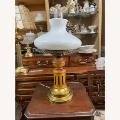 Vintage Hurricane Brass,Wood & Glass Table Lamp -Othe Furniture Shop 1500 1500 frame 0 2591
