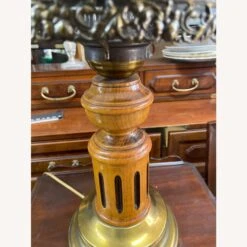 Vintage Hurricane Brass,Wood & Glass Table Lamp -Othe Furniture Shop 1500 1500 frame 0 2593