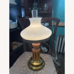 Vintage Hurricane Brass,Wood & Glass Table Lamp -Othe Furniture Shop 1500 1500 frame 0 2595