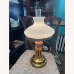 Vintage Hurricane Brass,Wood & Glass Table Lamp -Othe Furniture Shop 1500 1500 frame 0 2596