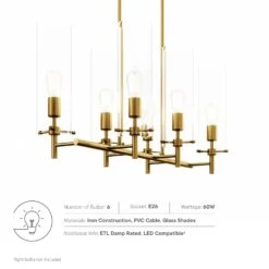Other 6-Light Chandelier In Clear & Satin Brass Finish -Othe Furniture Shop 1500 1500 frame 0 2769