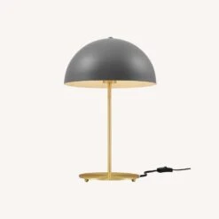 Other Table Lamp In Grey Metal Dome & Satin Brass Rod