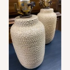 Mid Century 1950s Pair Of Textured Ceramic Lamps