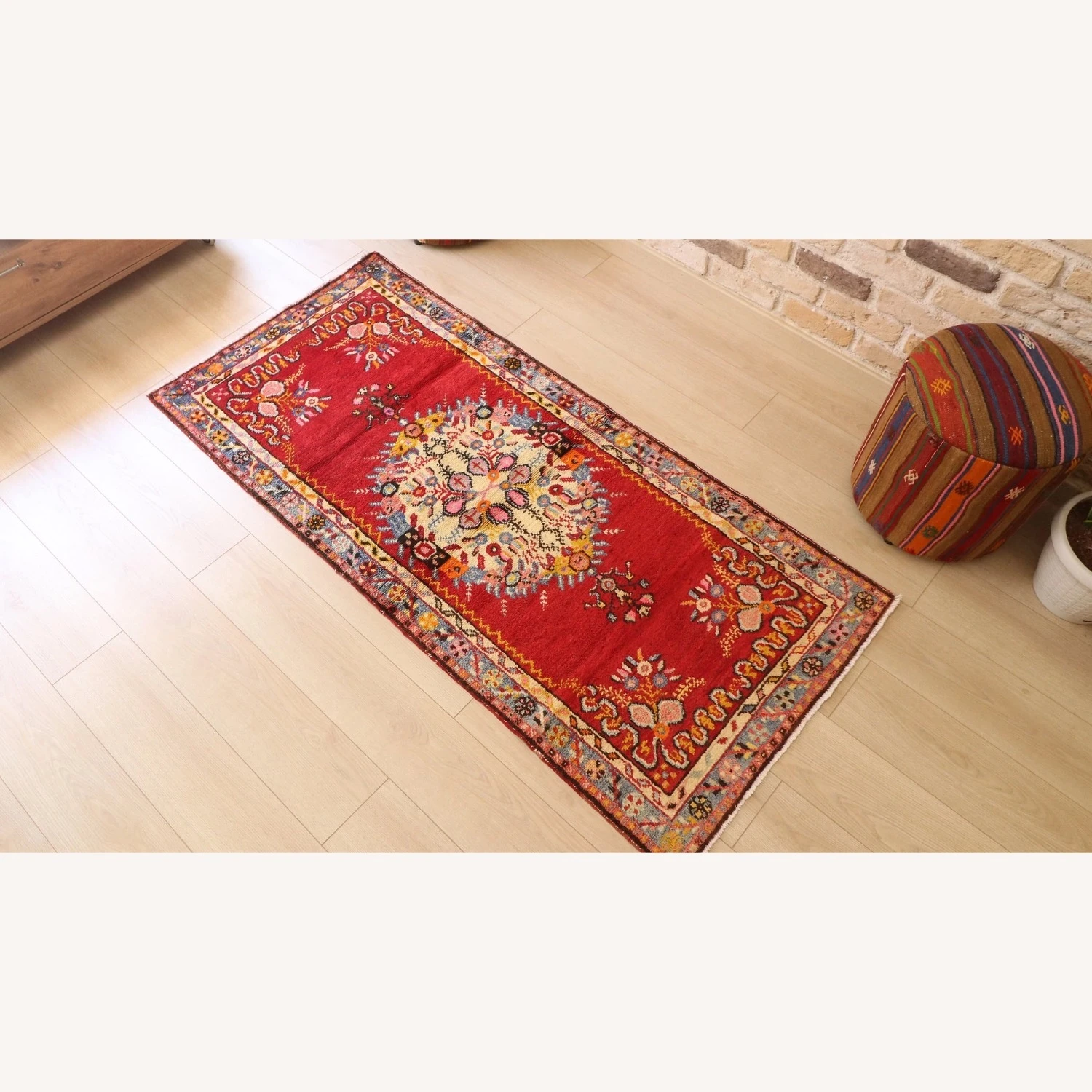 Vintage Turkish Hand-Knotted Rug 1960s Runner 4 Vintage Turkish Hand-Knotted Rug 1960s Runner - Image 2