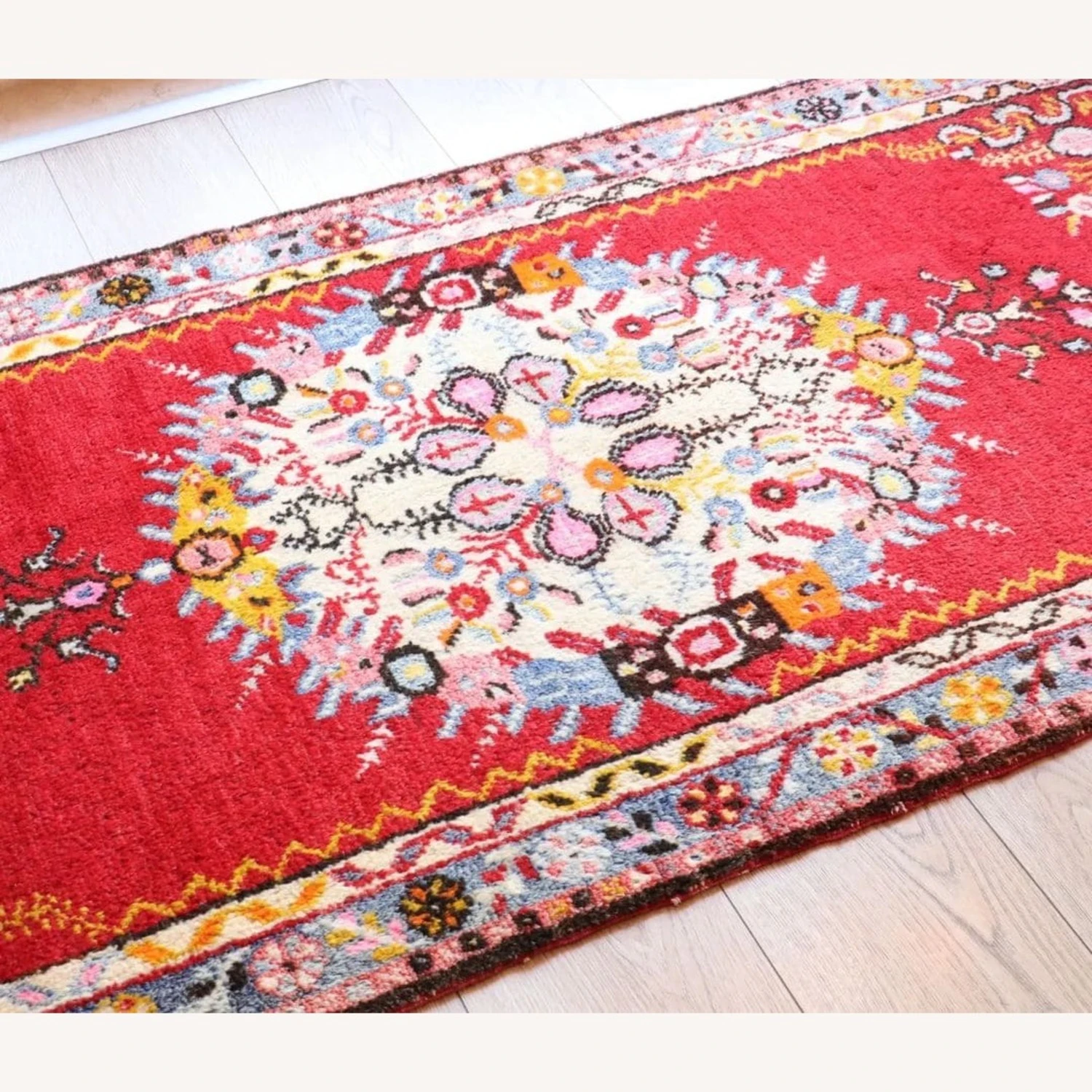 Vintage Turkish Hand-Knotted Rug 1960s Runner 7 Vintage Turkish Hand-Knotted Rug 1960s Runner - Image 5