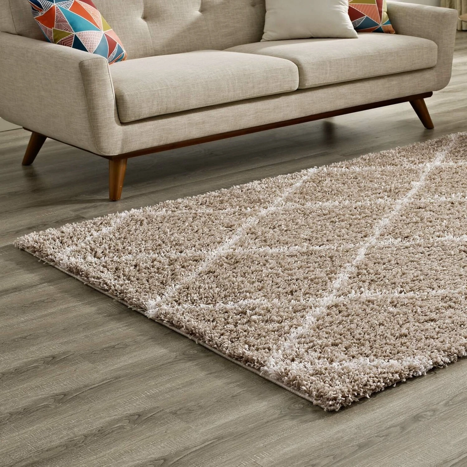 Other 5x8 Area Rug In Beige & Ivory Diamond Lattice 6 Other 5x8 Area Rug In Beige & Ivory Diamond Lattice - Image 4