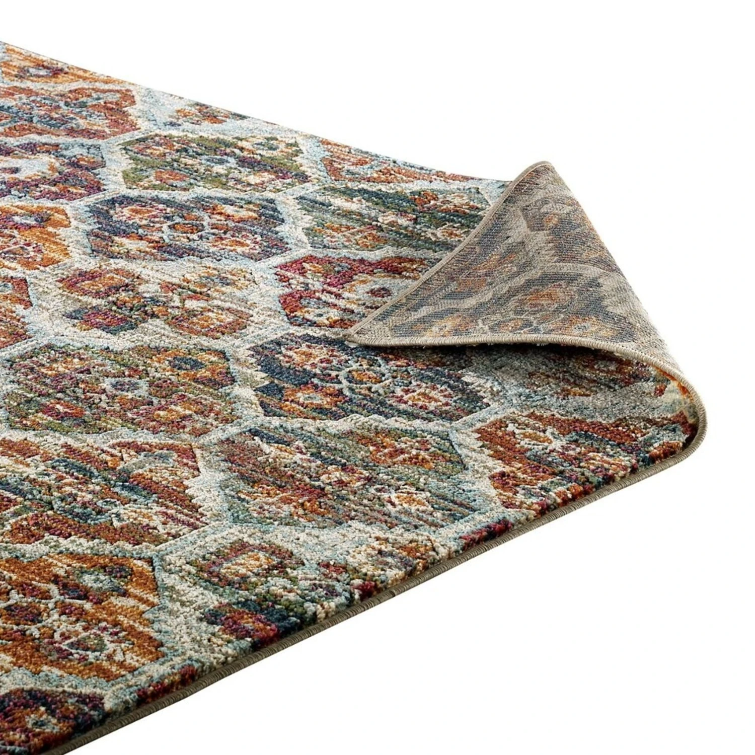 Other 5x8 Area Rug In Distressed Multicolored Lattice 6 Other 5x8 Area Rug In Distressed Multicolored Lattice - Image 4