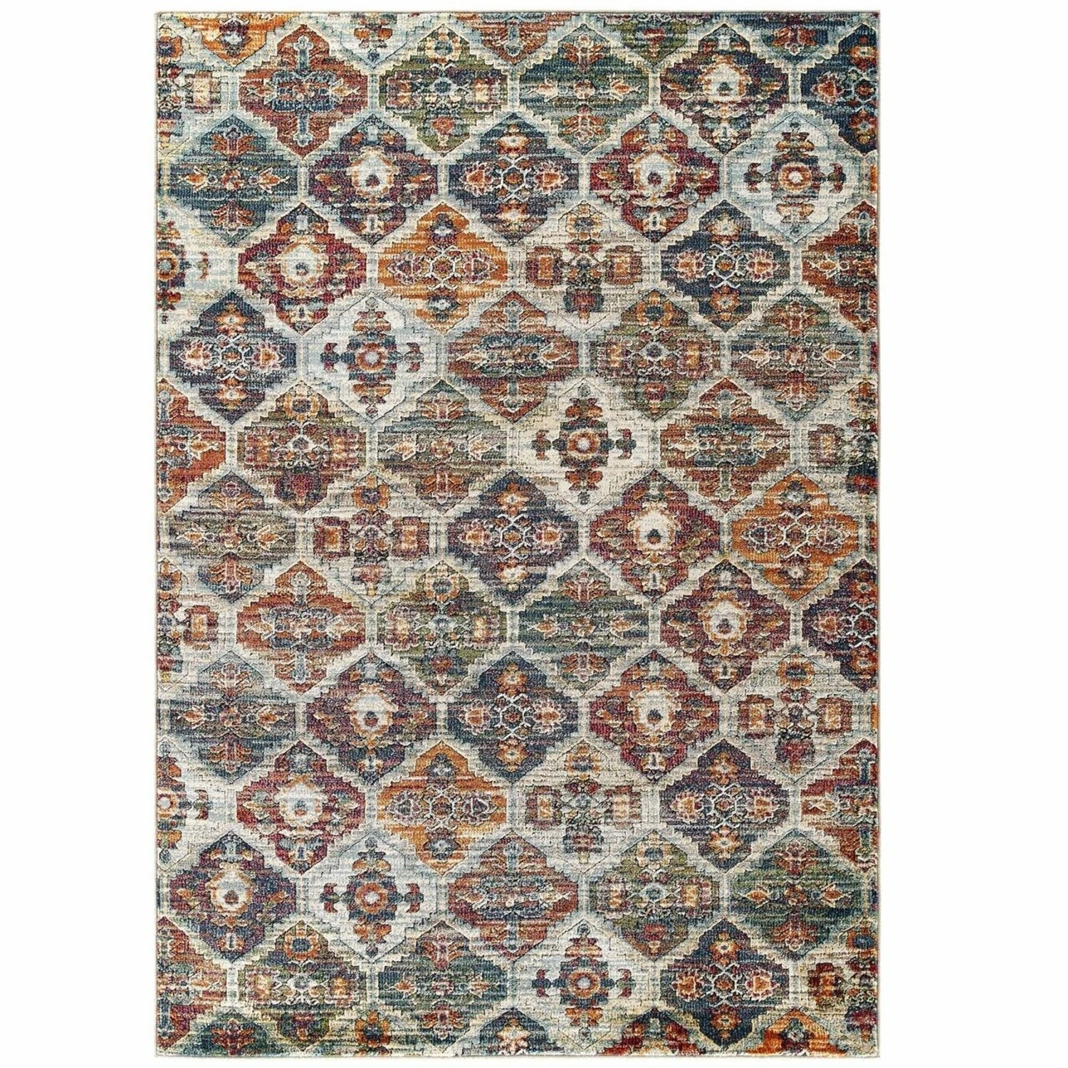 Other 5x8 Area Rug In Distressed Multicolored Lattice 7 Other 5x8 Area Rug In Distressed Multicolored Lattice - Image 5