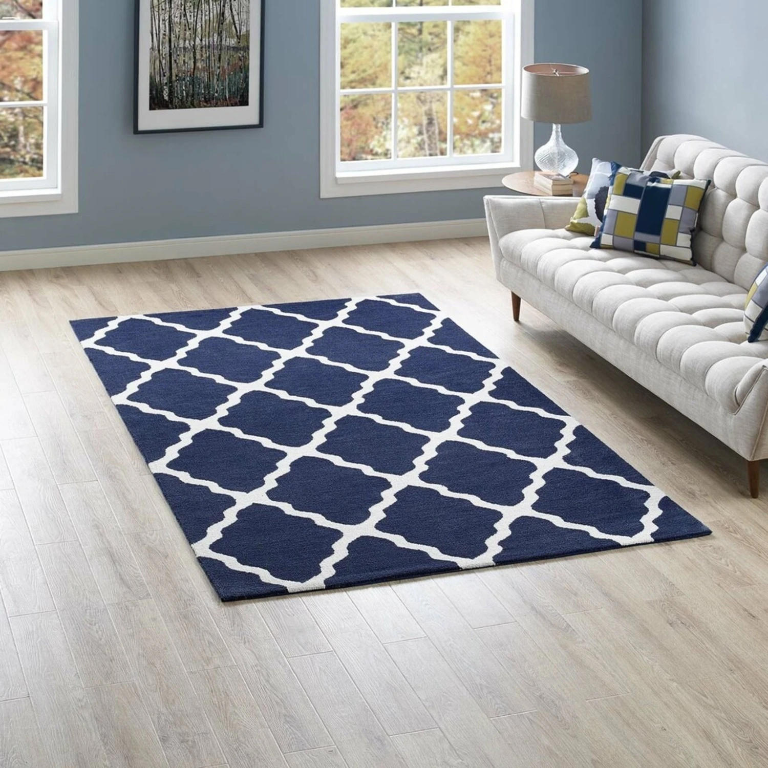 Other 5x8 Area Rug In Navy & Ivory W/ Quatrefoil Pattern 3 Other 5x8 Area Rug In Navy & Ivory W/ Quatrefoil Pattern