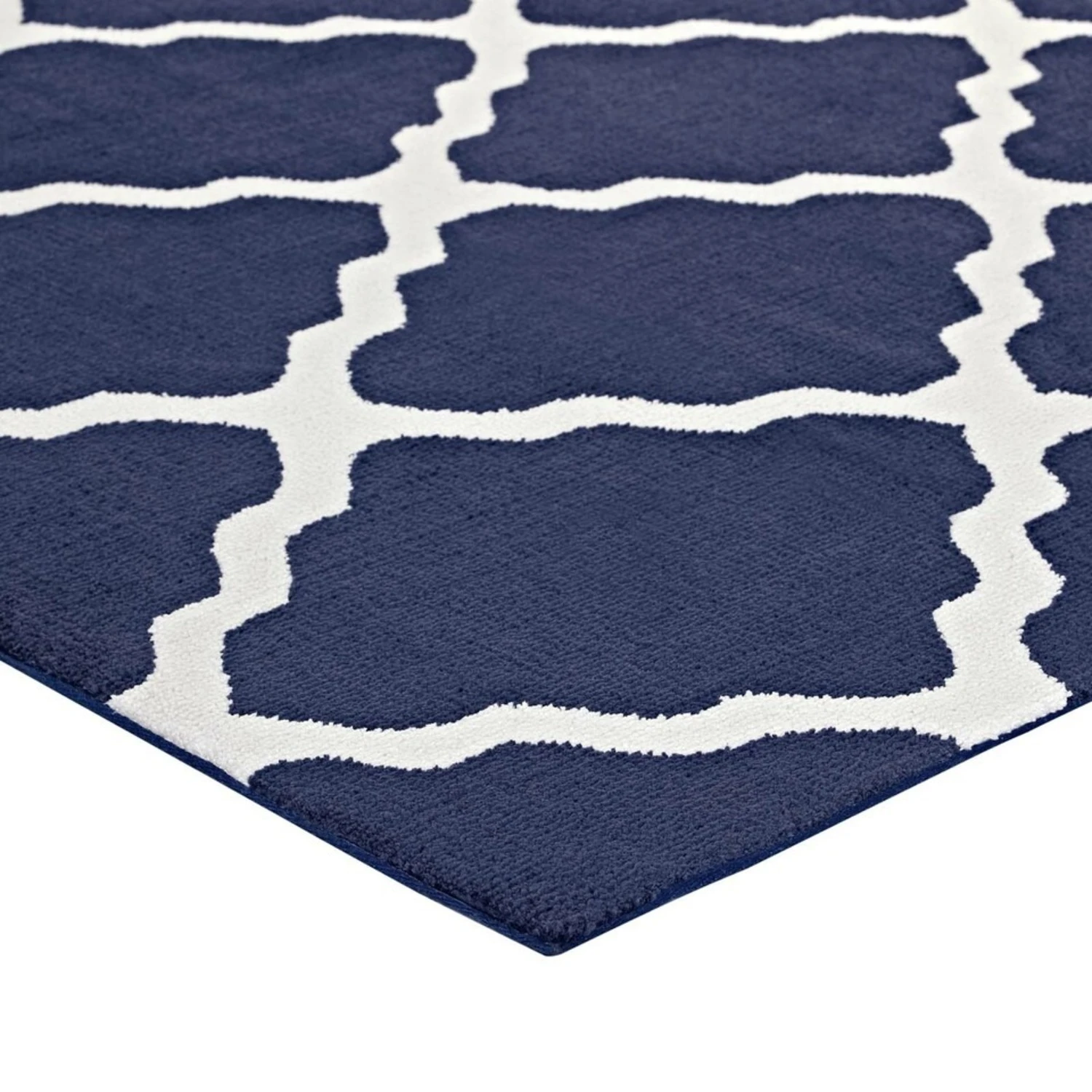 Other 5x8 Area Rug In Navy & Ivory W/ Quatrefoil Pattern 6 Other 5x8 Area Rug In Navy & Ivory W/ Quatrefoil Pattern - Image 4