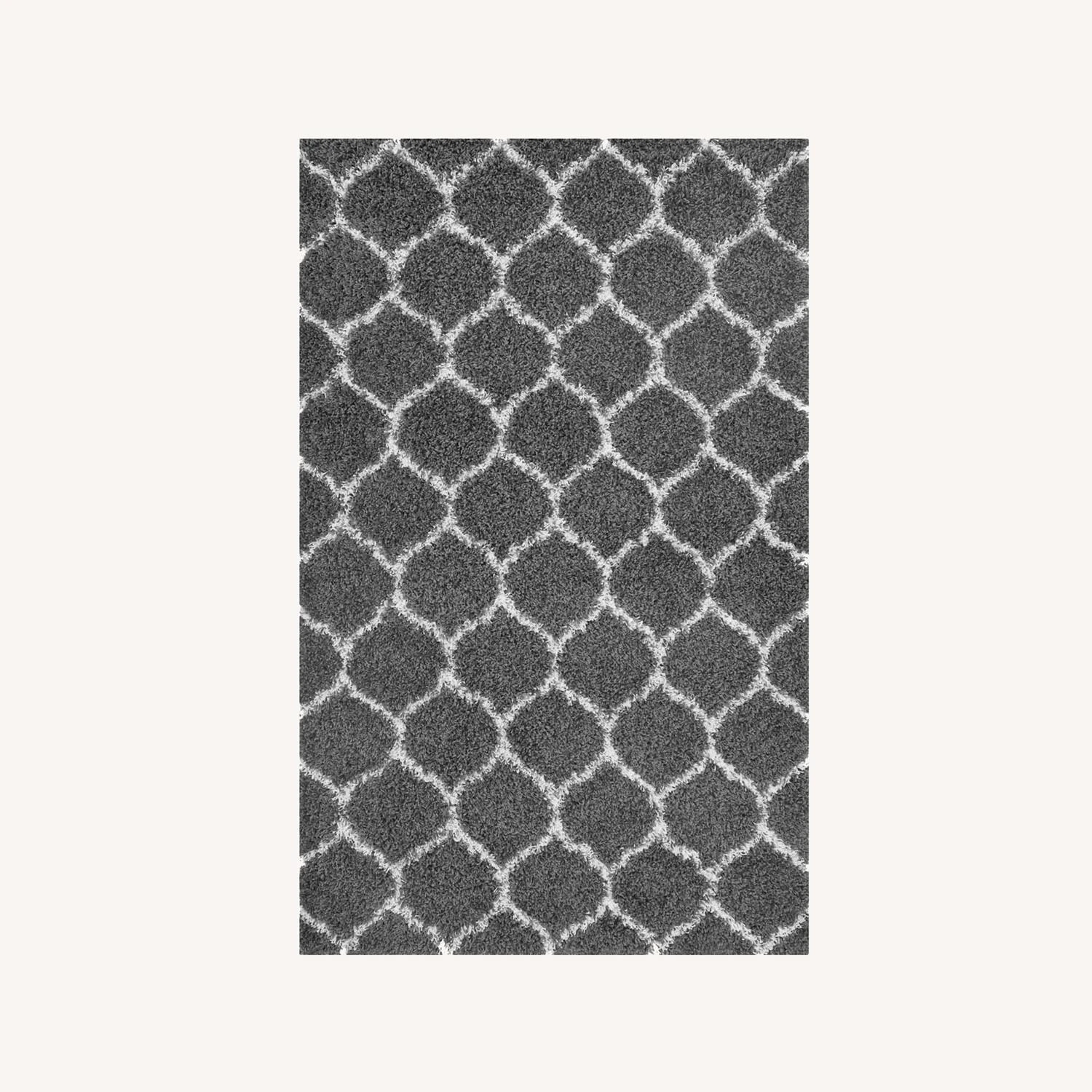 Other 5x8 Area Rug In Dark Gray & Ivory Moroccan Trellis 7 Other 5x8 Area Rug In Dark Gray & Ivory Moroccan Trellis - Image 5