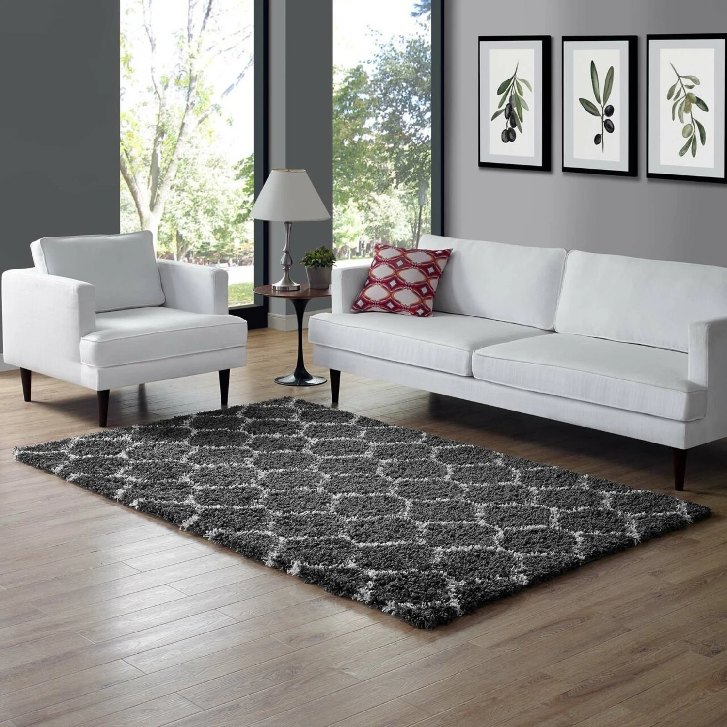 Other 5x8 Area Rug In Dark Gray & Ivory Moroccan Trellis 10 Other 5x8 Area Rug In Dark Gray & Ivory Moroccan Trellis - Image 8
