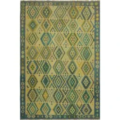 Arshs Fine Rugs Melusine Blue/Tan Hand-Woven Kilim Wool Rug
