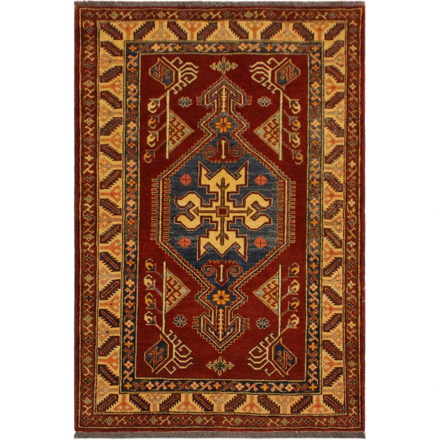 Kazak Garish Lorine Rust/Tan Wool Rug 3 Kazak Garish Lorine Rust/Tan Wool Rug