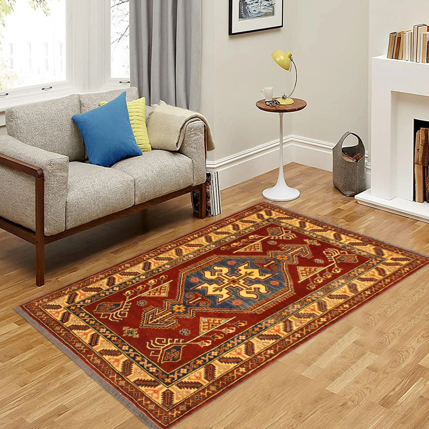 Kazak Garish Lorine Rust/Tan Wool Rug 9 Kazak Garish Lorine Rust/Tan Wool Rug - Image 7