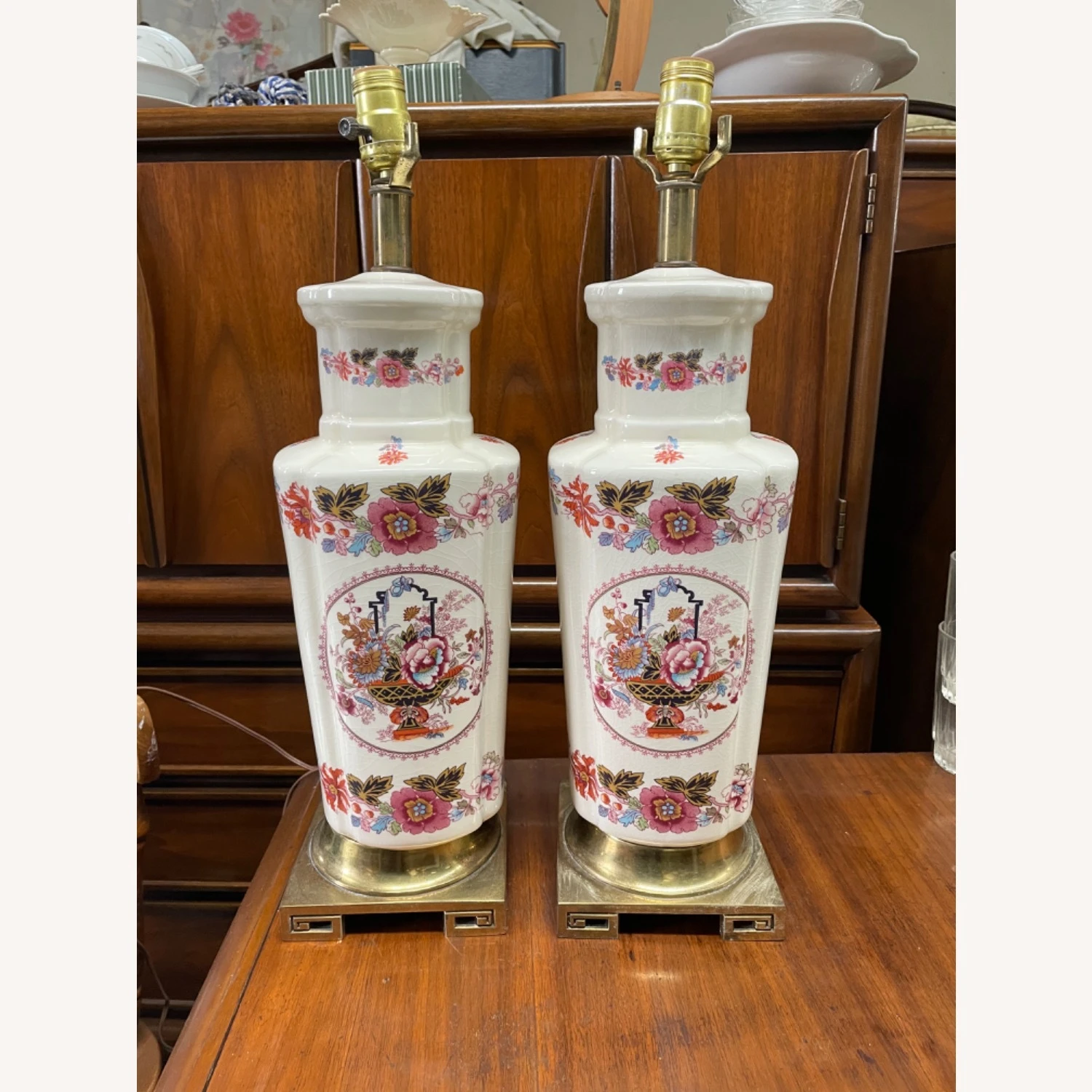 1940s French Chinoiserie Porcelain Lamps 4 1940s French Chinoiserie Porcelain Lamps - Image 2