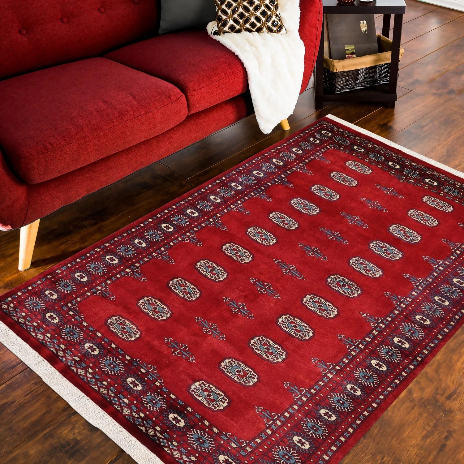 Rustic Bokhara Red/Blue Wool Rug (4'1'' X 6'1'') 4 Rustic Bokhara Red/Blue Wool Rug (4'1'' X 6'1'') - Image 2