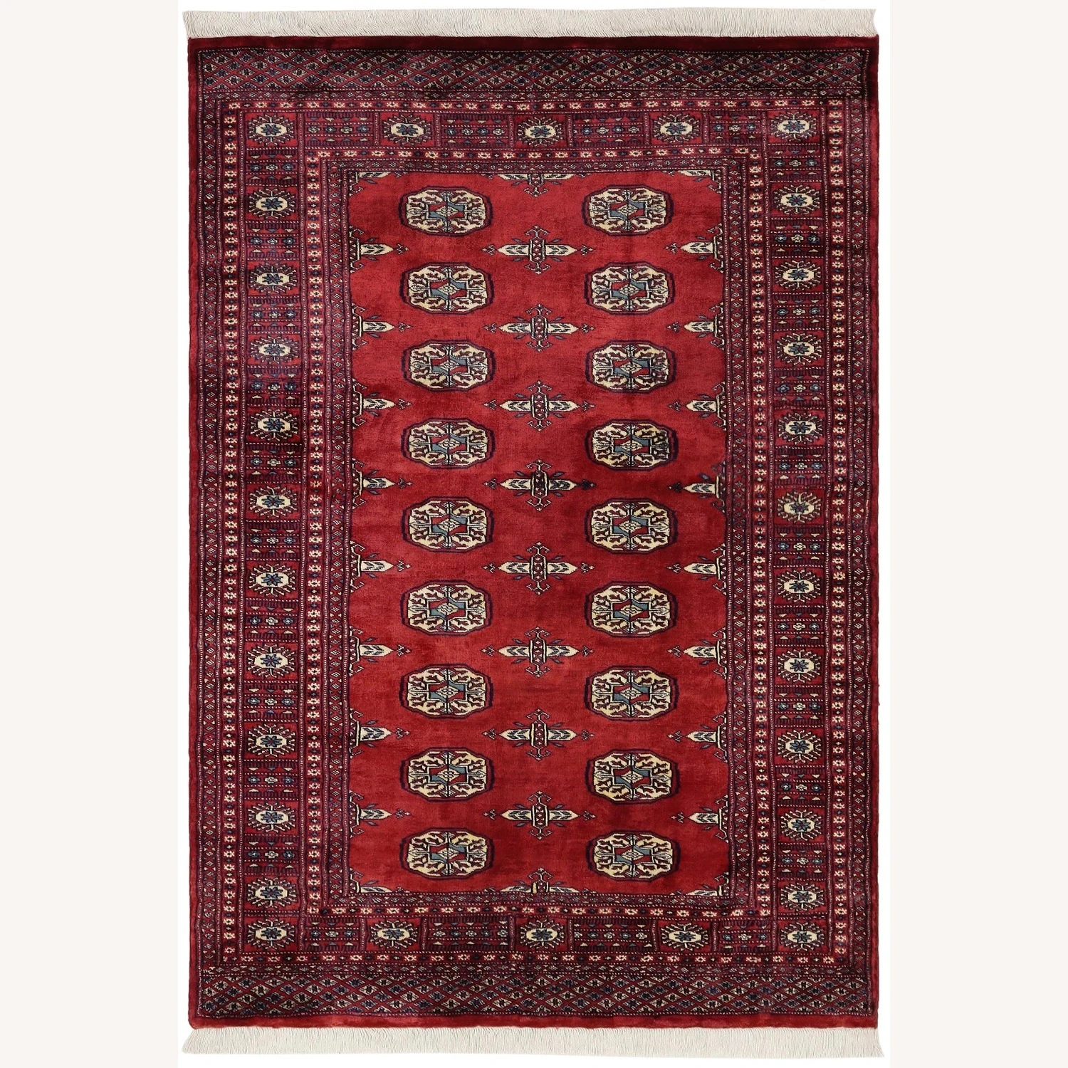 Rustic Bokhara Red/Blue Wool Rug (4'1'' X 6'1'') 8 Rustic Bokhara Red/Blue Wool Rug (4'1'' X 6'1'') - Image 6