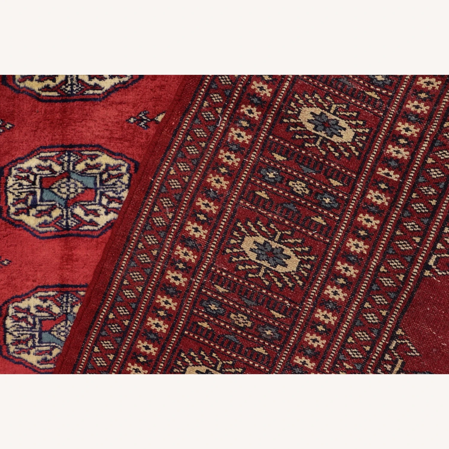 Rustic Bokhara Red/Blue Wool Rug (4'1'' X 6'1'') 9 Rustic Bokhara Red/Blue Wool Rug (4'1'' X 6'1'') - Image 7