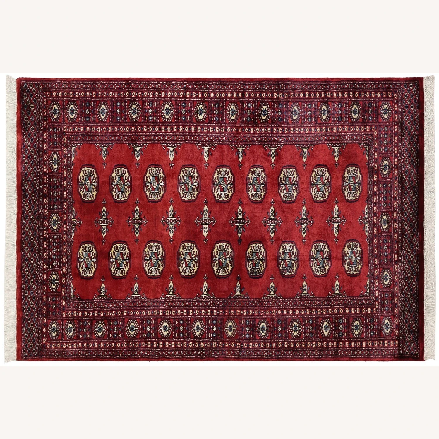 Rustic Bokhara Red/Blue Wool Rug (4'1'' X 6'1'') 12 Rustic Bokhara Red/Blue Wool Rug (4'1'' X 6'1'') - Image 10