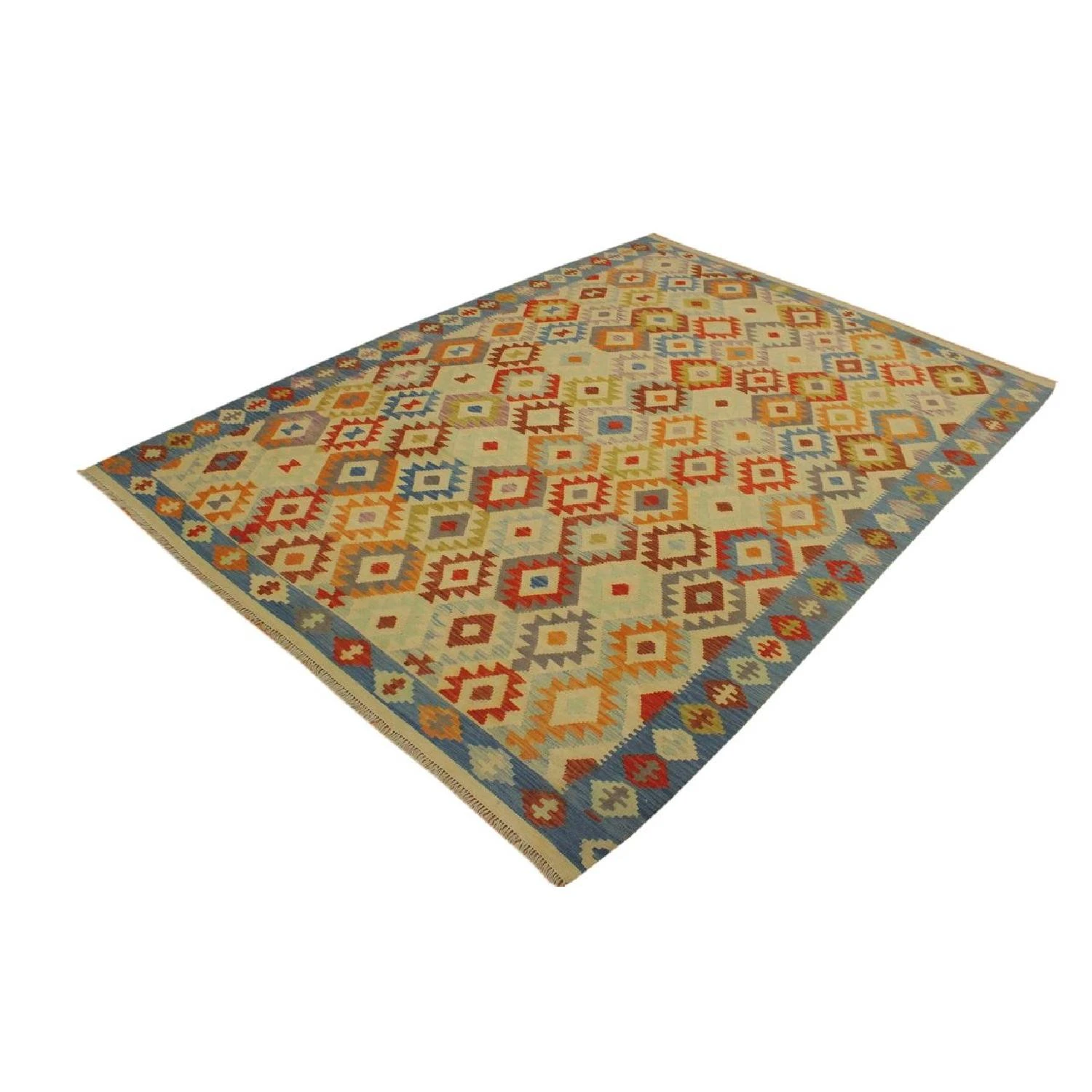 Arshs Fine Rugs Daire Ivory/Blue Hand-Woven Kilim Wool Rug 3 Arshs Fine Rugs Daire Ivory/Blue Hand-Woven Kilim Wool Rug