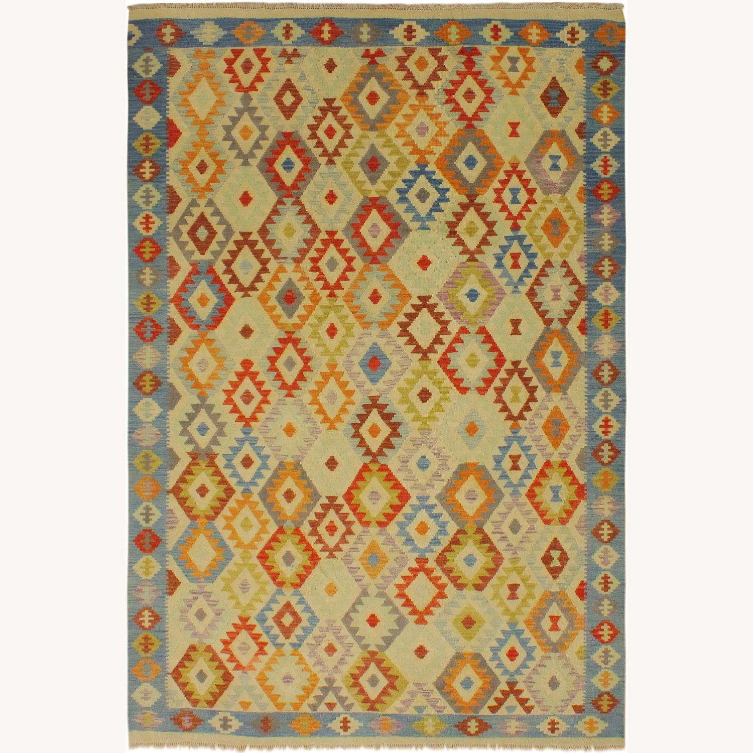 Arshs Fine Rugs Daire Ivory/Blue Hand-Woven Kilim Wool Rug 4 Arshs Fine Rugs Daire Ivory/Blue Hand-Woven Kilim Wool Rug - Image 2