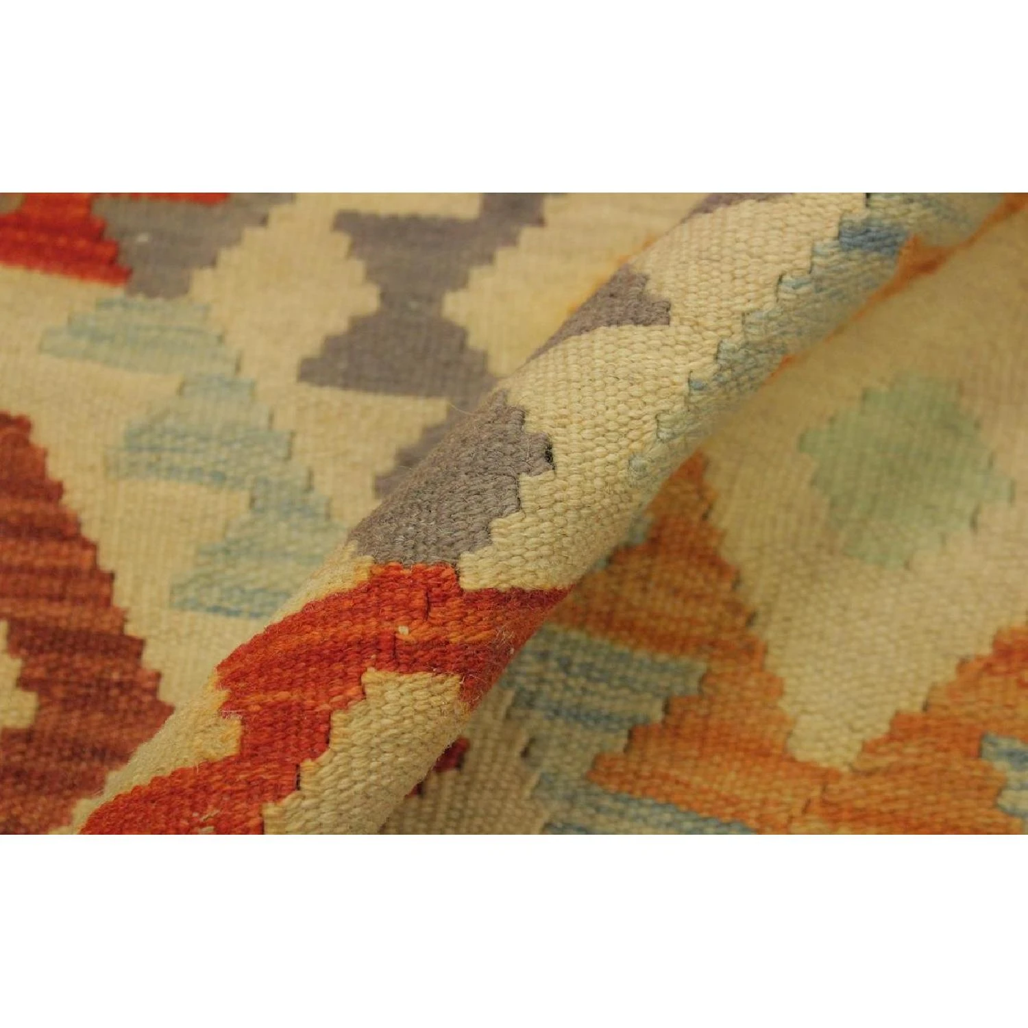 Arshs Fine Rugs Daire Ivory/Blue Hand-Woven Kilim Wool Rug 8 Arshs Fine Rugs Daire Ivory/Blue Hand-Woven Kilim Wool Rug - Image 6