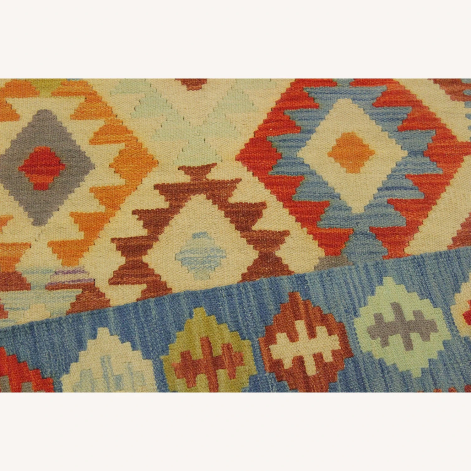 Arshs Fine Rugs Daire Ivory/Blue Hand-Woven Kilim Wool Rug 10 Arshs Fine Rugs Daire Ivory/Blue Hand-Woven Kilim Wool Rug - Image 8