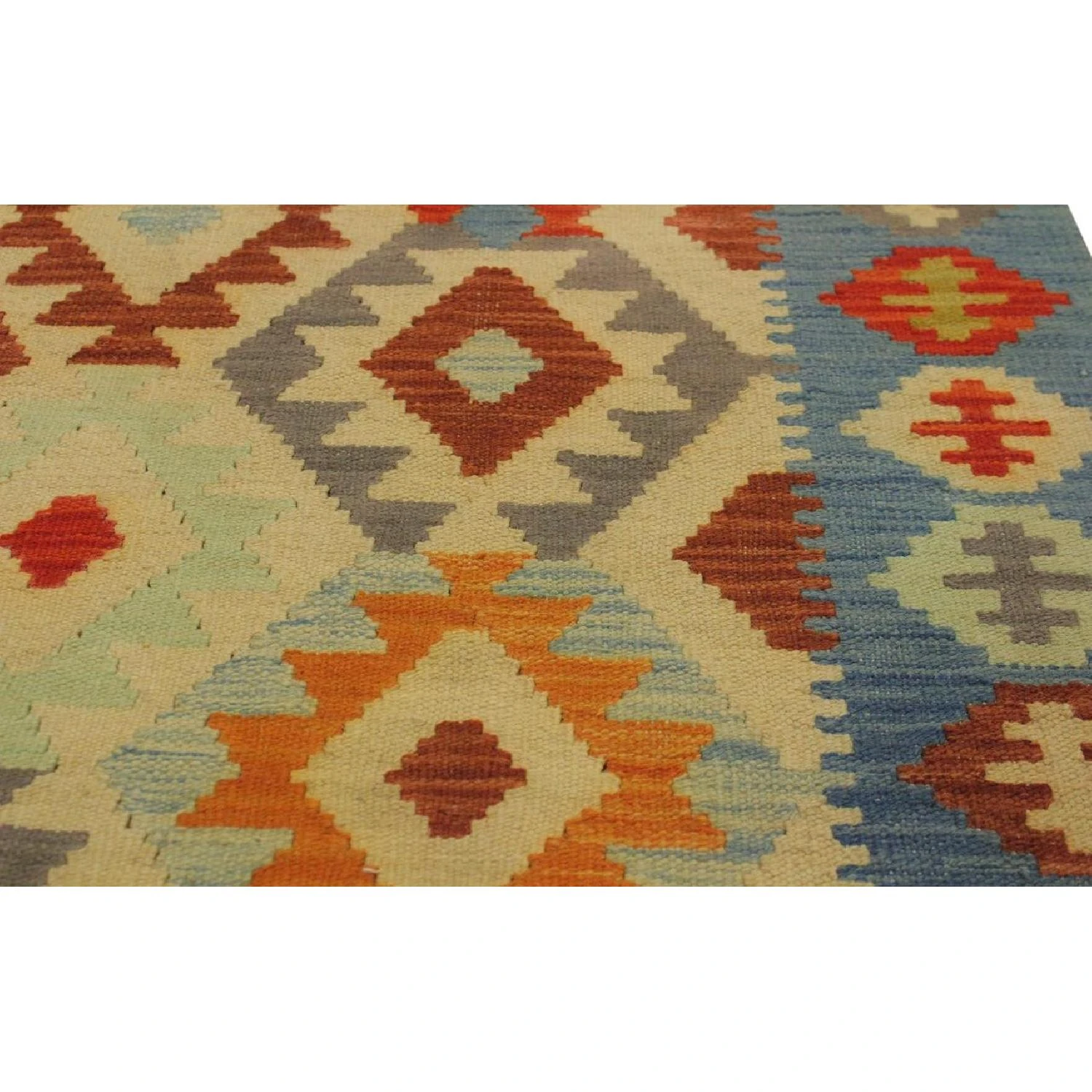 Arshs Fine Rugs Daire Ivory/Blue Hand-Woven Kilim Wool Rug 12 Arshs Fine Rugs Daire Ivory/Blue Hand-Woven Kilim Wool Rug - Image 10