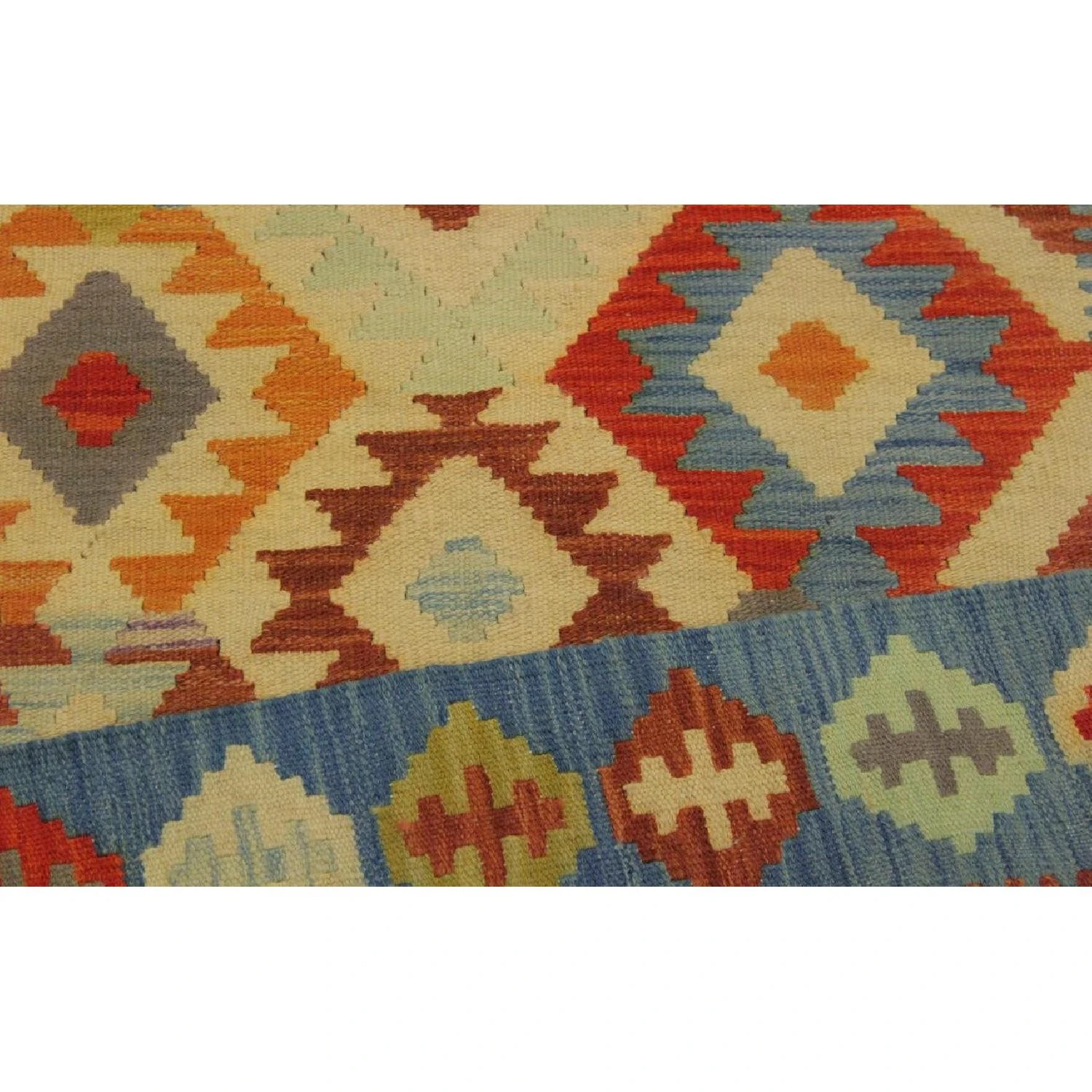 Arshs Fine Rugs Daire Ivory/Blue Hand-Woven Kilim Wool Rug 13 Arshs Fine Rugs Daire Ivory/Blue Hand-Woven Kilim Wool Rug - Image 11