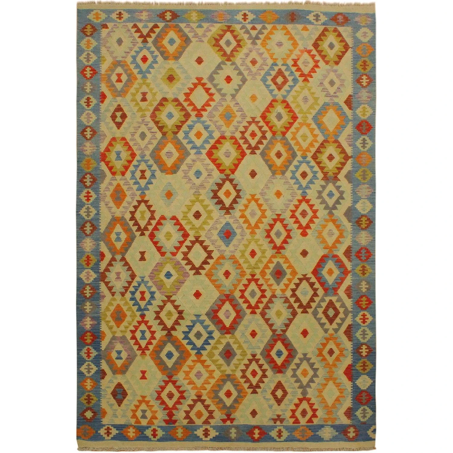 Arshs Fine Rugs Daire Ivory/Blue Hand-Woven Kilim Wool Rug 16 Arshs Fine Rugs Daire Ivory/Blue Hand-Woven Kilim Wool Rug - Image 14