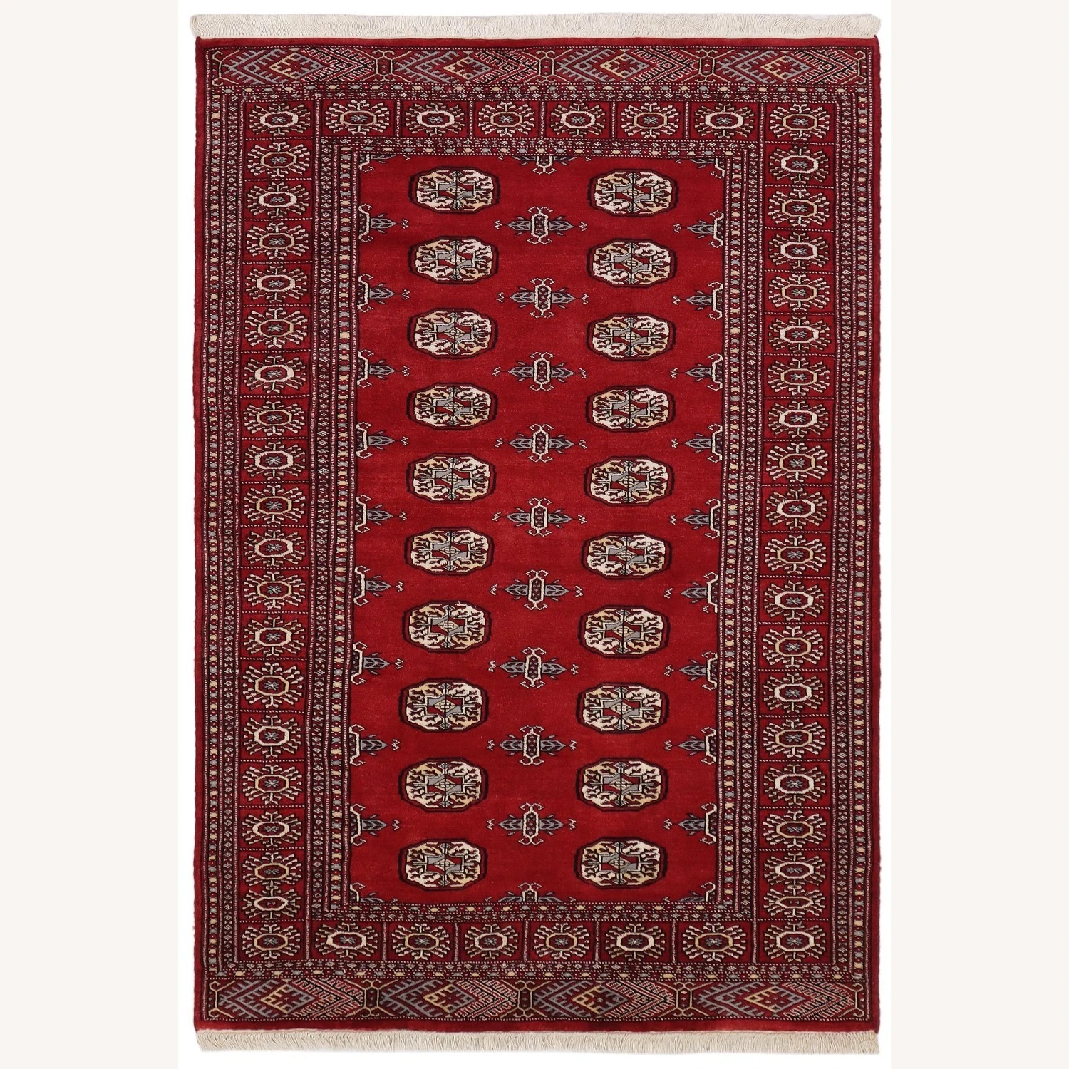 Shabby Chic Bokhara Red/Gray Wool Rug 5 Shabby Chic Bokhara Red/Gray Wool Rug - Image 3