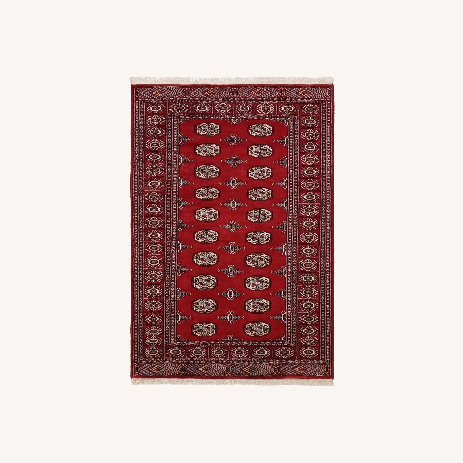 Shabby Chic Bokhara Red/Gray Wool Rug 11 Shabby Chic Bokhara Red/Gray Wool Rug - Image 9