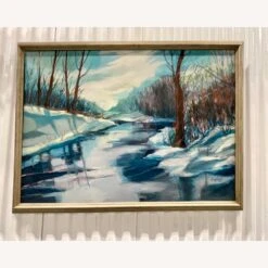 Vintage 1970s Signed Snow Landscape Oil Painting -Othe Furniture Shop 1500 1500 frame 0 6092
