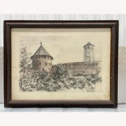 Vintage 1957 Russian Artist Graphite Drawing -Othe Furniture Shop 1500 1500 frame 0 6396