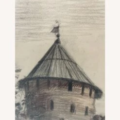 Vintage 1957 Russian Artist Graphite Drawing -Othe Furniture Shop 1500 1500 frame 0 6399